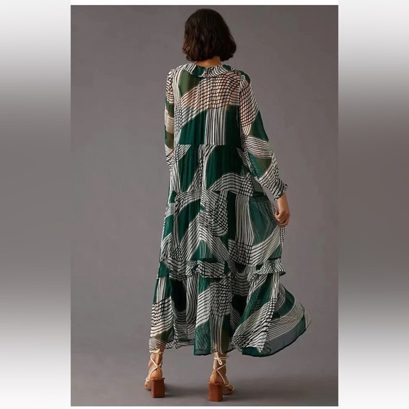 Anthropologie Marais Green Printed Chiffon Maxi Dress Size XS - Picture 3 of 15